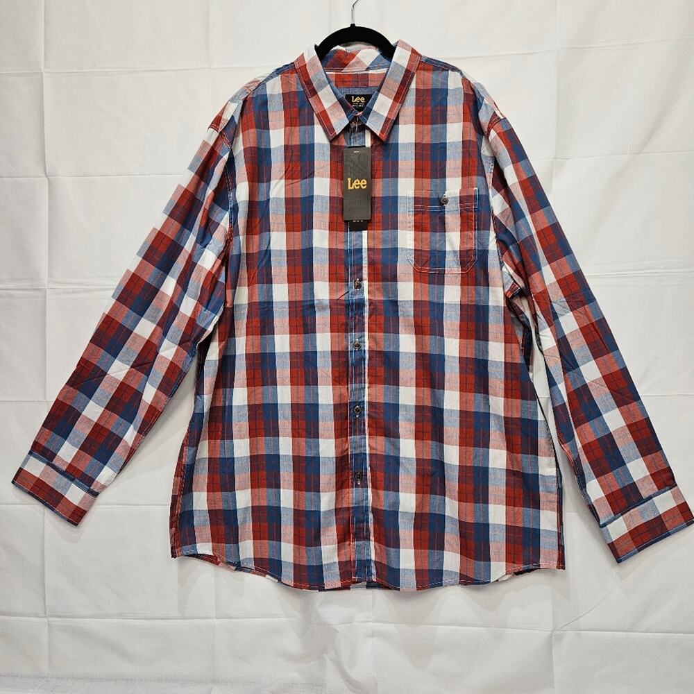 Lee Men's Button Up Long Sleeve Shirt Checkered Size XXL